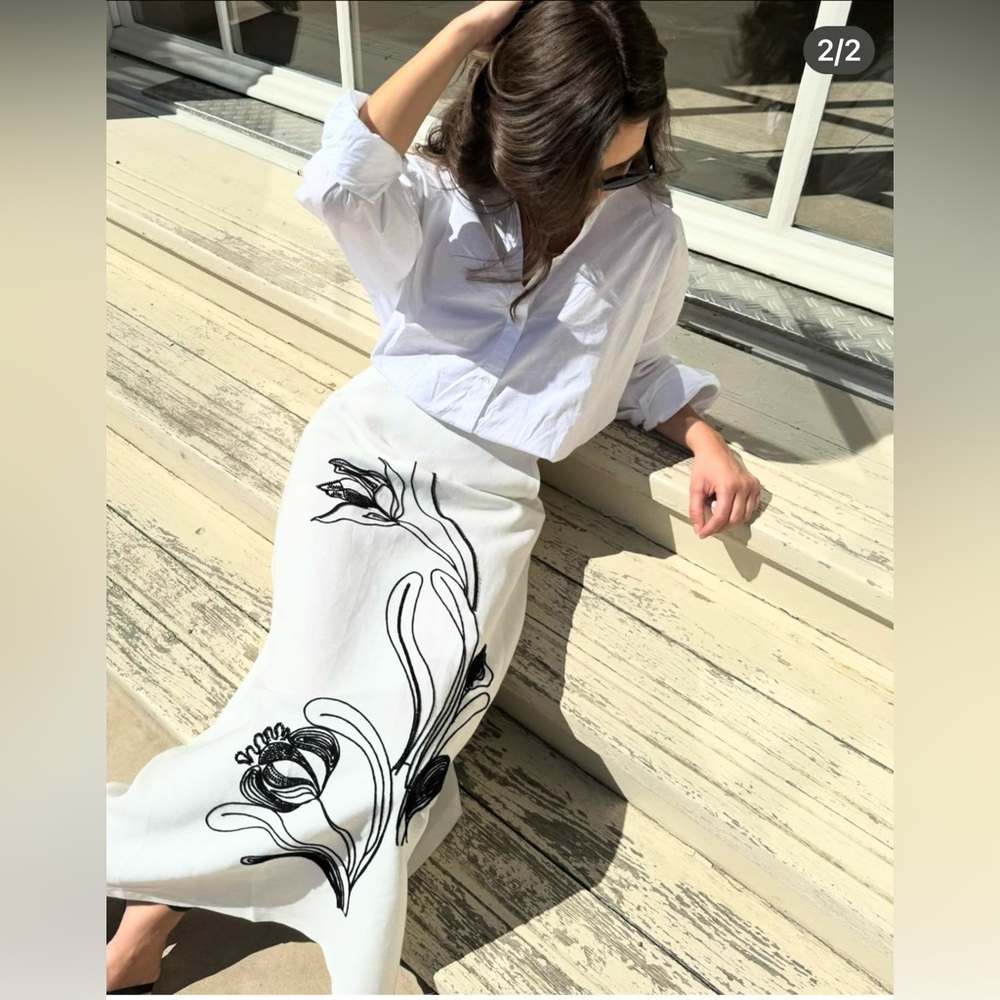 Zara ZW Collection Skirt With Contrast Linen Embroidery - Picture 13 of 13